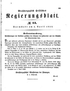 Grossherzoglich Hessisches Regierungsblatt 1853.djvu # 129